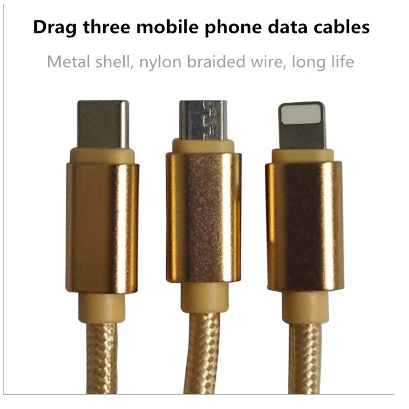 Datalinje 2A Tiger string nylon flet tre-in-one sikker hurtig opladning data linje